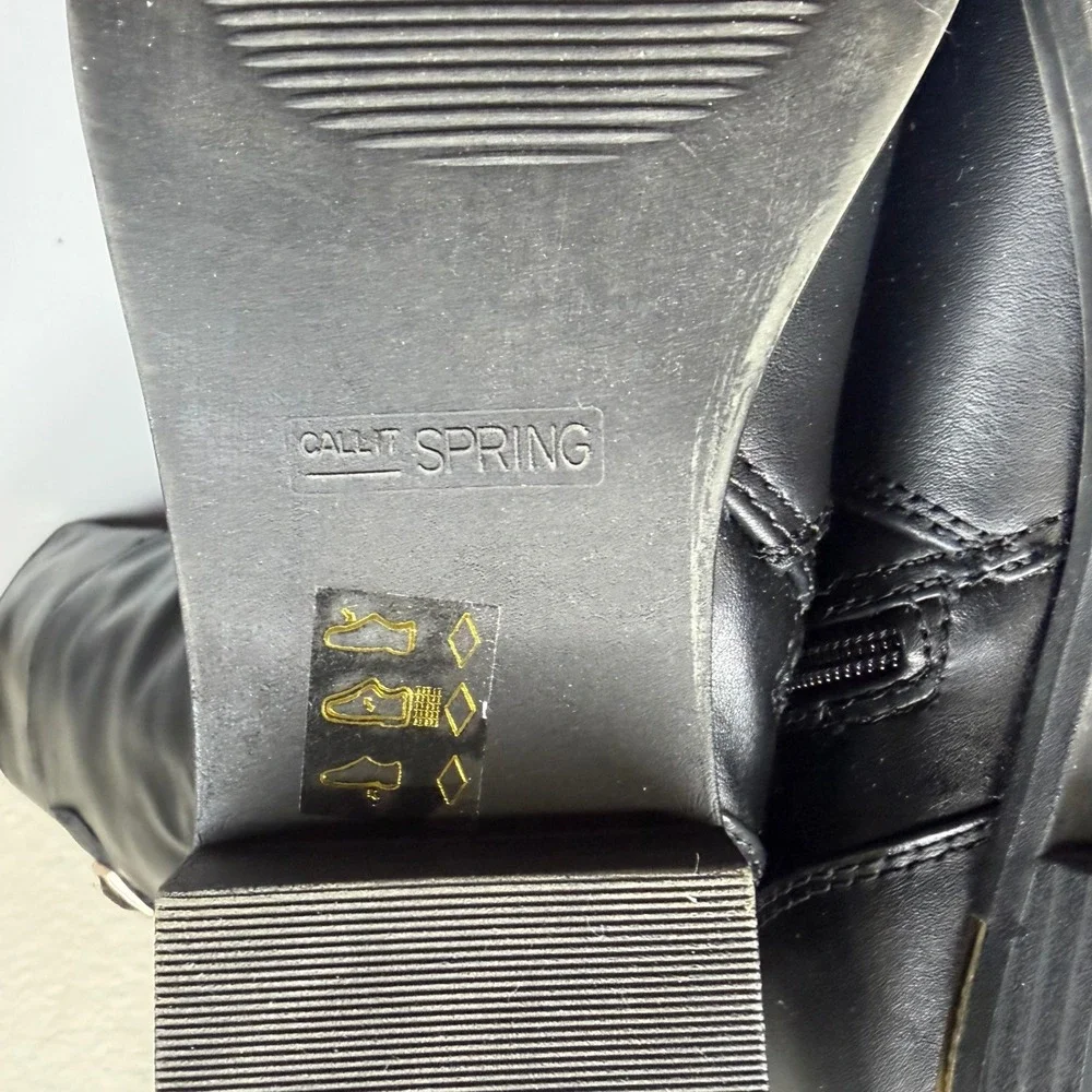 Call It Spring Black Faux Leather Knee High Boots Women's Size‎ 8.5 Gold Buckle